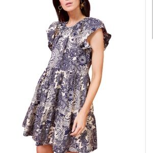 Marie Oliver Navy and Cream Patterned Mini Dress